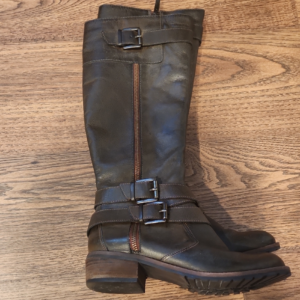 Andre Assous Dark Brown Heeled Boots with Buckle Accents